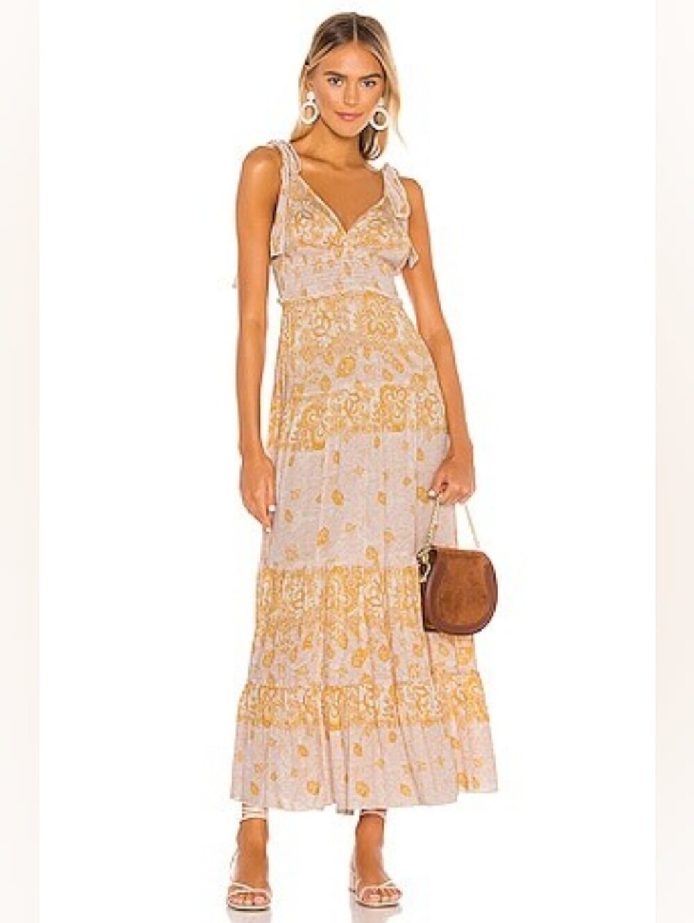 Free People Let's Smock About It Maxi Dress Yellow Pink S